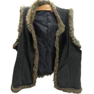 Woman Within 1X Gray Faux Fur Trim Fleece Vest